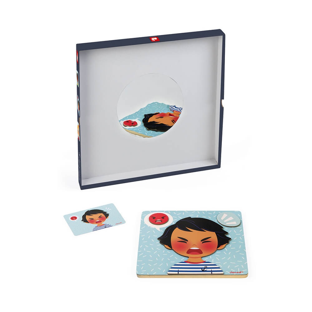 Janod - Gioco Magnetico delle Emozioni - Gioco Educativo per Bambini dai 2 Anni con 10 Emozioni da Riconoscere e Vassoio in Legno