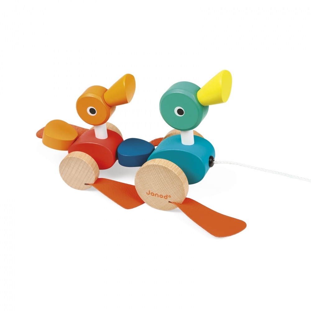 Janod Zigolos J08211 - Giocattolo Trainabile in Legno con Anatre Multicolori - Certificato FSC, per Bambini da 1 Anno