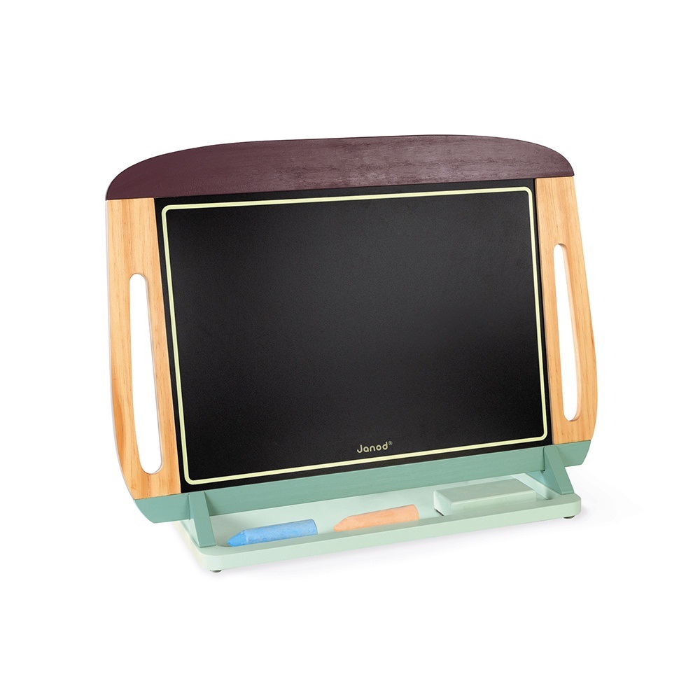 Janod Lavagna da Tavolo in Legno Grande Bifacciale Portatile Nera/Bianca Magnetica con Base Antislittamento - Include 2 Gessetti, 1 Pennarello Cancellabile e 1 Cancellino - Da 3 Anni, J09631
