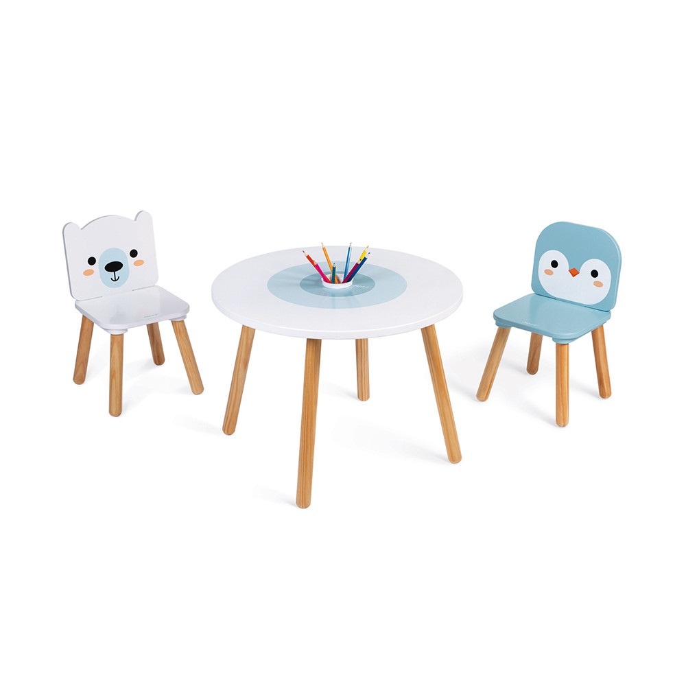 JANOD Tavolo e 2 Sedie Banchisa - Set per Bambini dai 3 ai 6 Anni, Design Adorabile e Funzionale