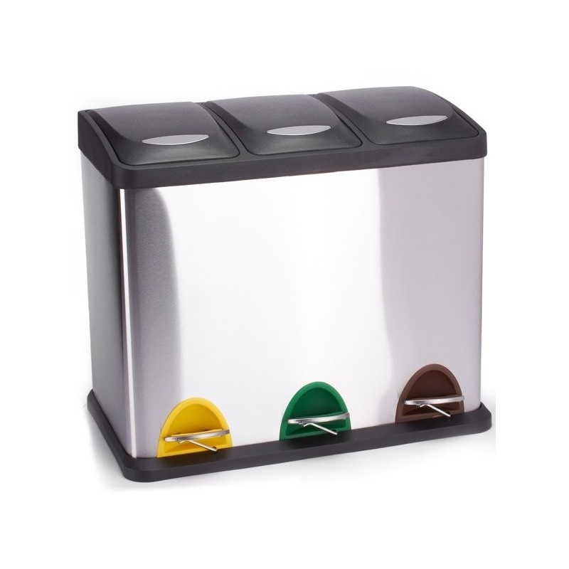 MSV Pattumiera a Pedale in Acciaio Inox da 24 Litri con 3 Scomparti Rimovibili da 8 Litri - Moderna, Silenziosa e Antiodore per Raccolta Differenziata in Cucina e All'Aperto