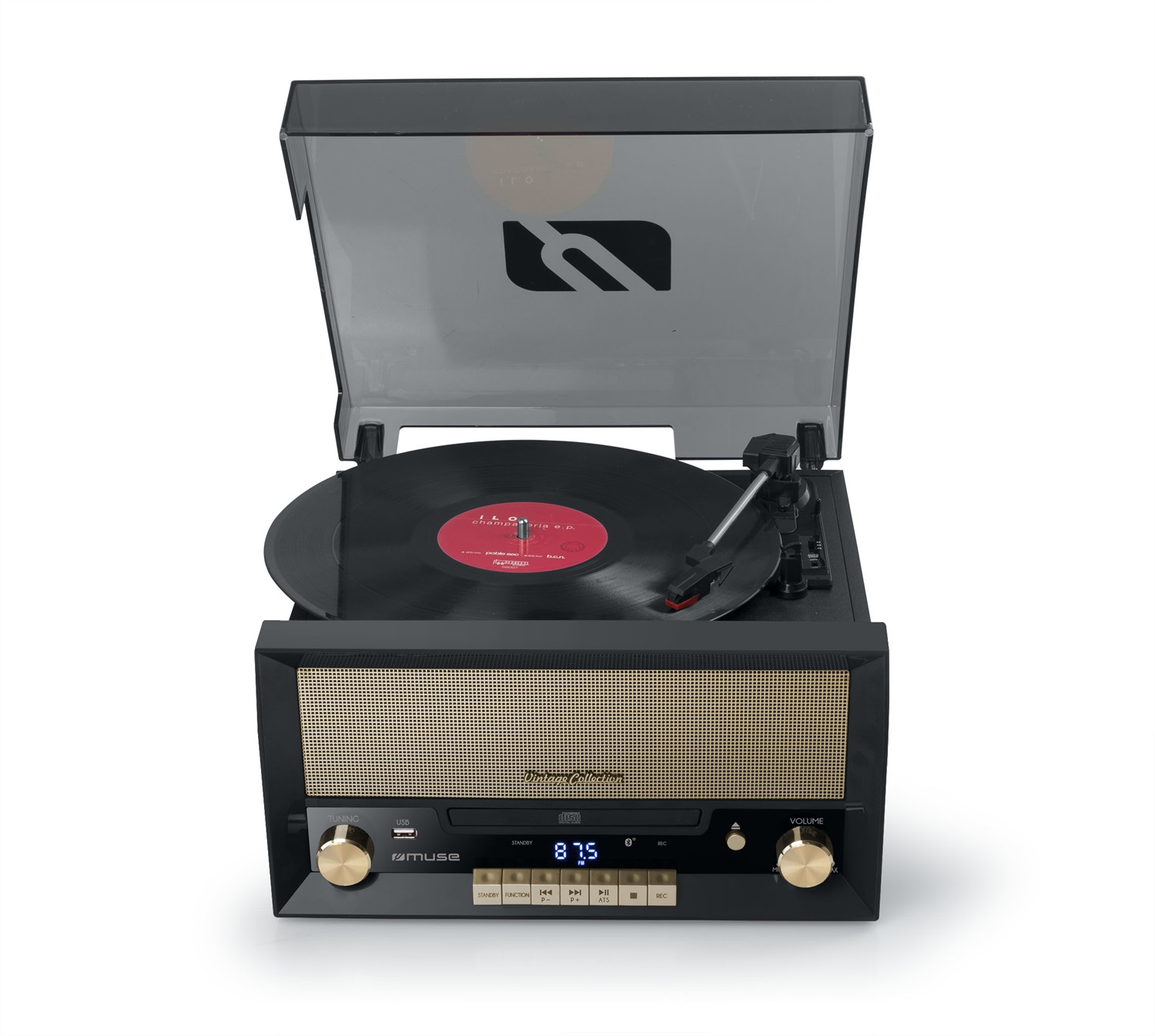 Muse MT-110B Giradischi Retro con USB, AUX IN, CD, Bluetooth, Altoparlante, Nero