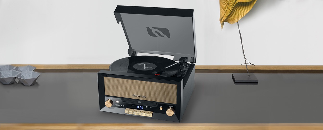 Muse MT-110B Giradischi Retro con USB, AUX IN, CD, Bluetooth, Altoparlante, Nero