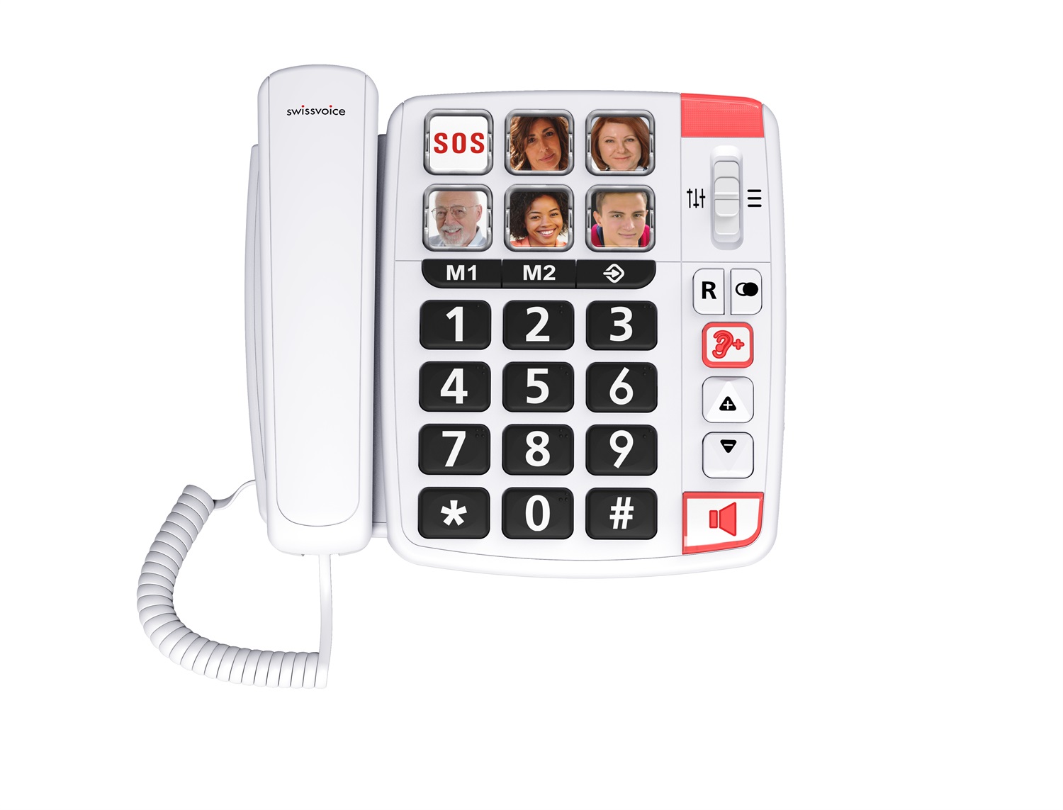 SwissVoice Xtra 1110 Telefono Fisso Bianco per Anziani con Tasti Grandi, 6 Tasti di Memoria, Suonerie Extra Forti e Audio Boost