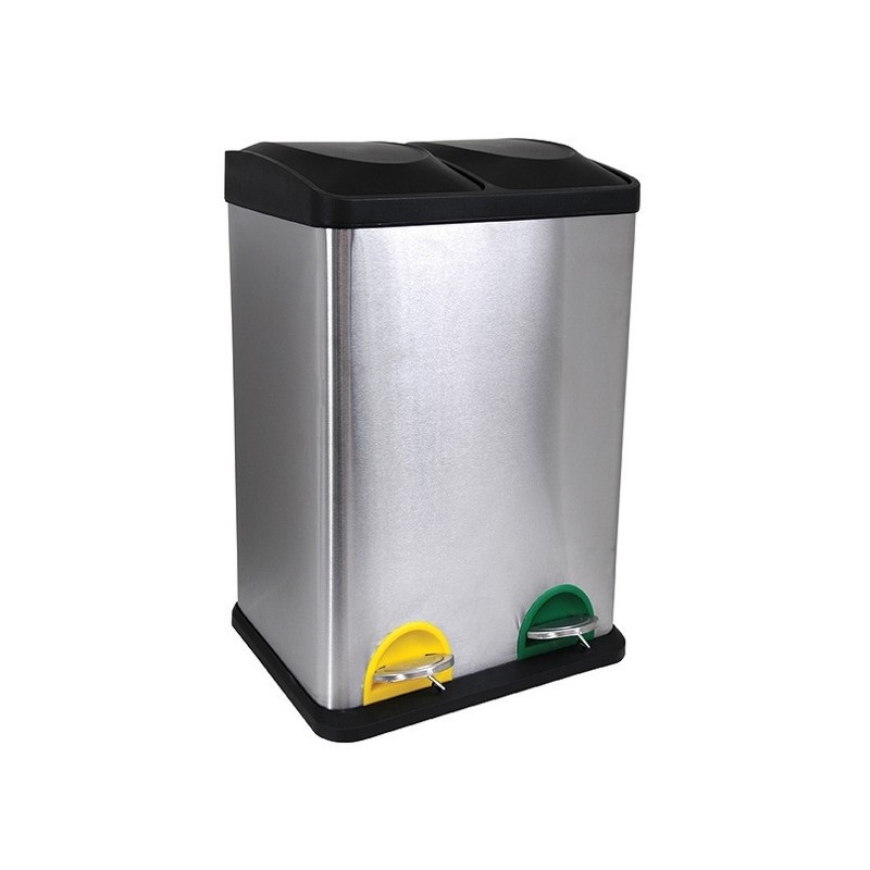 MSV Pattumiera a Pedale in Acciaio Inox da 40 Litri con 2 Bidoni Rimovibili - Design Moderno e Antiodore per Raccolta Differenziata