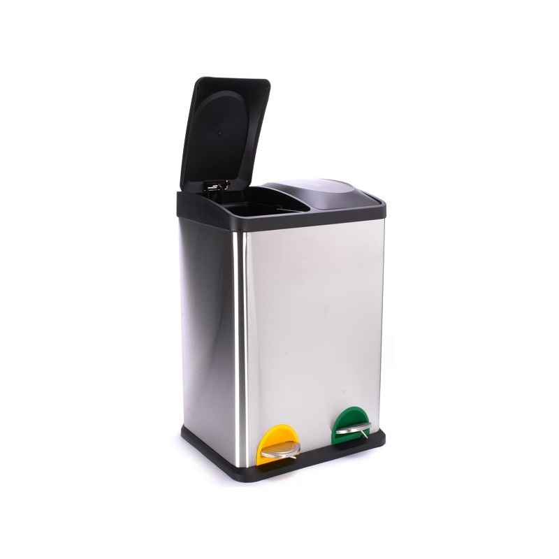 MSV Pattumiera a Pedale in Acciaio Inox da 40 Litri con 2 Bidoni Rimovibili - Design Moderno e Antiodore per Raccolta Differenziata
