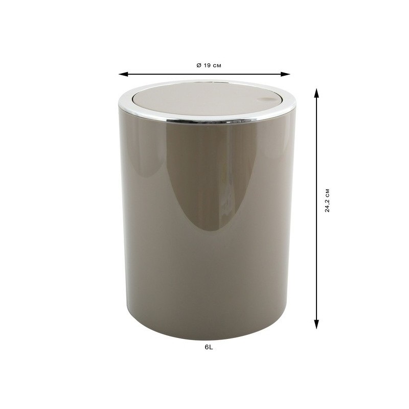 MSV Pattumiera a pedale Kamaka 6L - Cestino rotondo con coperchio basculante in ABS Grigio talpa - Dimensioni Ø18,5 x 26 cm