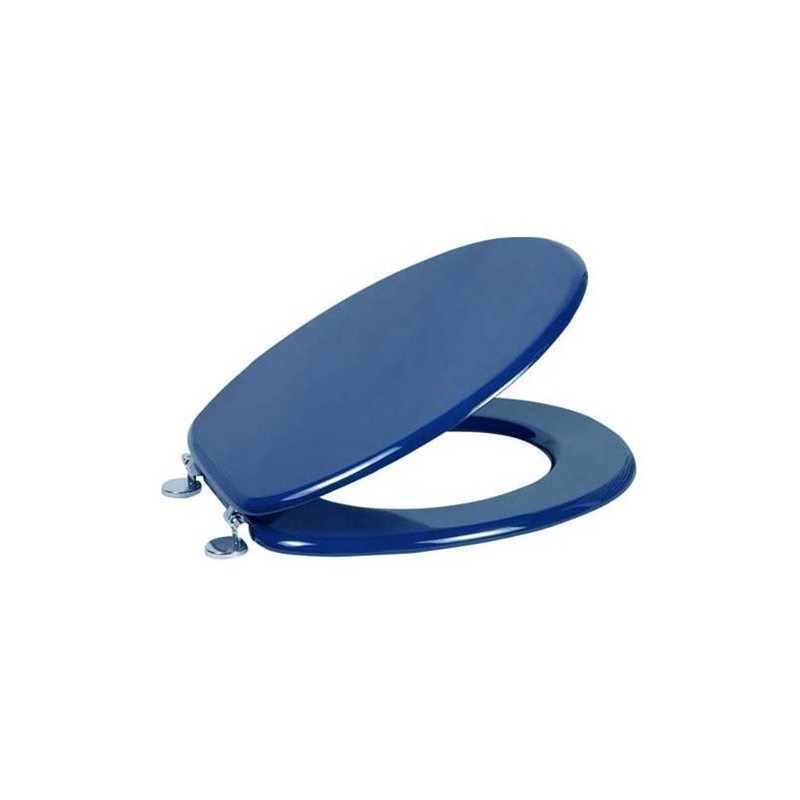 MSV Sedile WC in MDF e Acciaio INOX Blu Scuro - Dimensioni 43,5 x 37,5 x 1,8 cm con Cerniere Resistenti