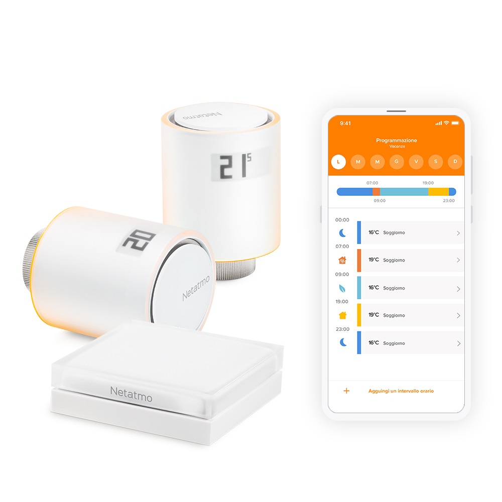 Netatmo Valvole Termostatiche Intelligenti per Radiatori - Kit di Base con 2 Valvole e 1 Relè, Bianco, 0-50 °C, Wifi