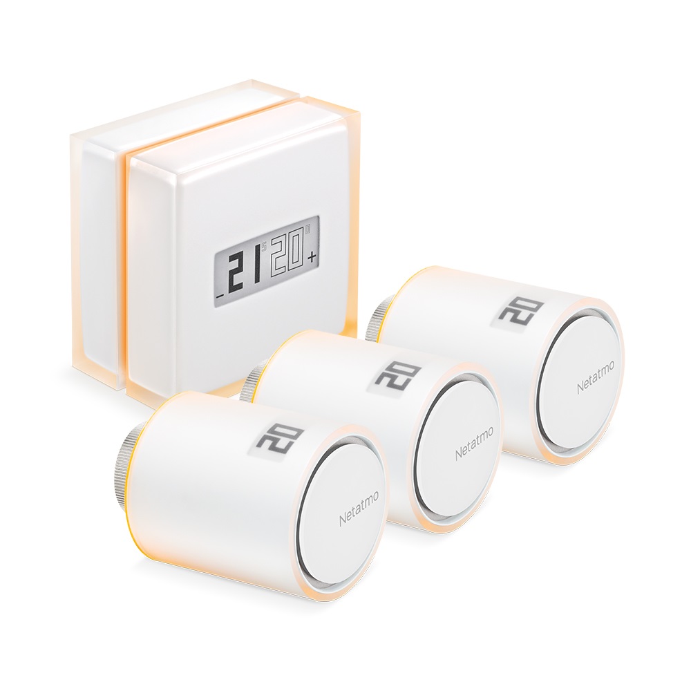 Netatmo Kit Termostato Intelligente con 3 Valvole Termostatiche Intelligenti - Controllo Remoto Wi-Fi, Risparmio Energetico e Compatibile con Riscaldamento Individuale