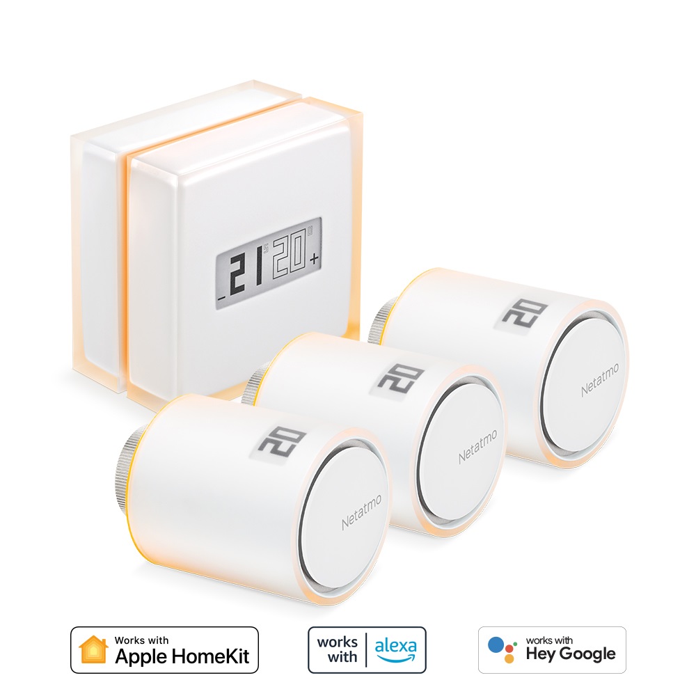 Netatmo Kit Termostato Intelligente con 3 Valvole Termostatiche Intelligenti - Controllo Remoto Wi-Fi, Risparmio Energetico e Compatibile con Riscaldamento Individuale