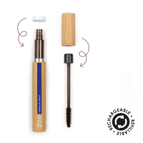 ZAO Essence of Nature Mascara all'Aloe Vera - Colore Marrone Scuro (091) - 7 ml, Curativo e a Lunga Tenuta, Contenitore in Bambù Ricaricabile