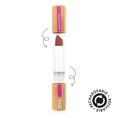ZAO Essence of Nature Rossetto Opaco Scuro Nudo 467 - 3,5 g in Confezione Ricaricabile in Bambù
