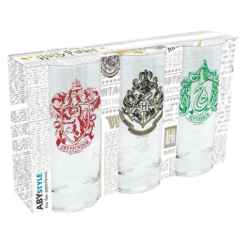 ABYSTYLE - Set di 3 Bicchieri Harry Potter in Vetro di Alta Qualità, Capacità 29cl, Lavabili in Lavastoviglie