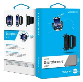 Mobilis Fascia da Braccio Universale per Smartphone 4-6 pollici (15,2 cm) - Nero, Regolabile e Rotazione 360°