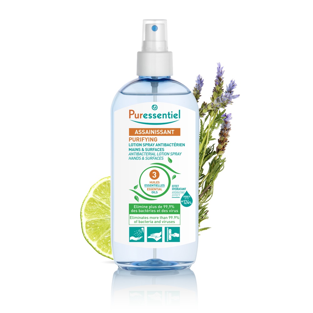 Puressentiel Purificante Lozione Spray Mani Igienizzante con 3 Oli Essenziali e Aloe Vera - 250ml