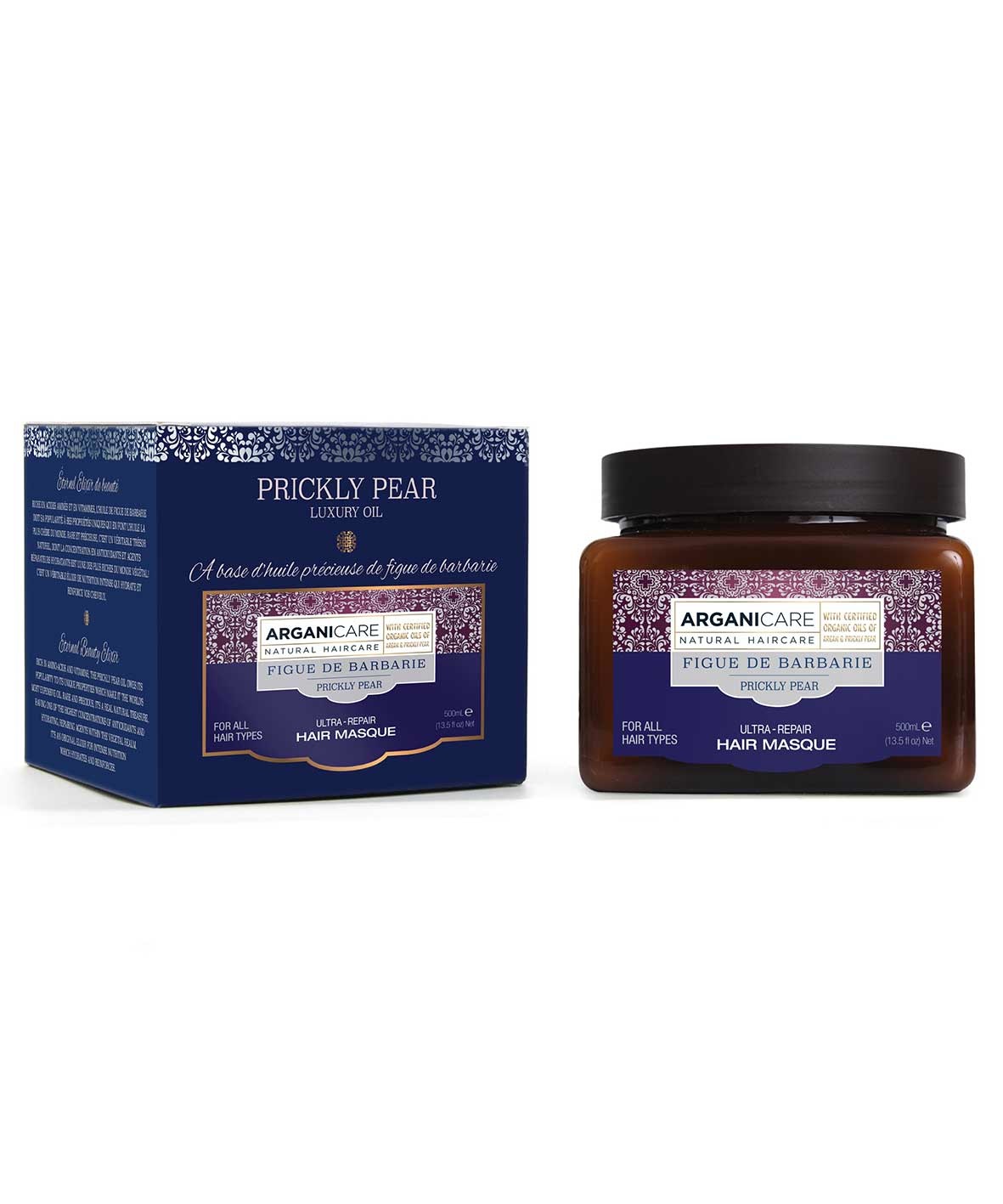 Arganicare Maschera Ultrareparatrice 500ml - Idratante e Nutriente per Tutti i Tipi di Capelli con Olio di Argan e Fico d'India