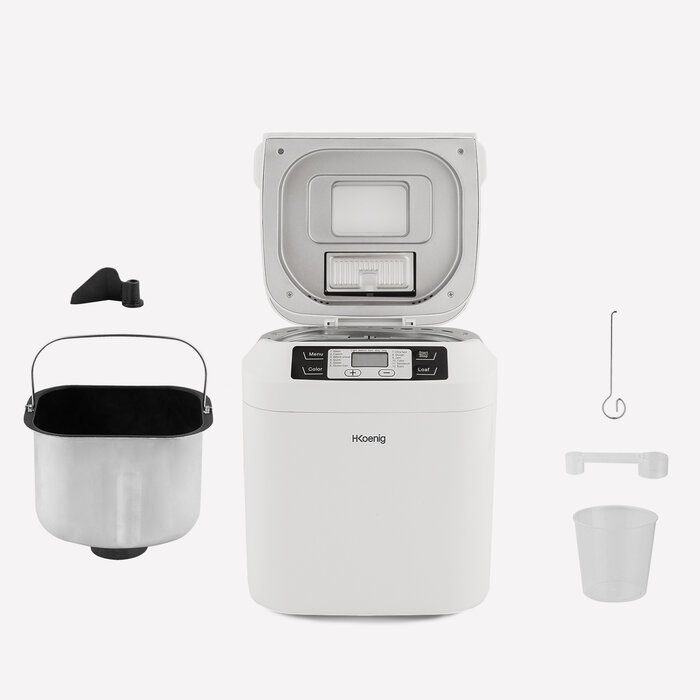 H.Koenig BAKE340 - Macchina per il pane 550 W con 12 programmi, dispenser per cereali e schermo LCD