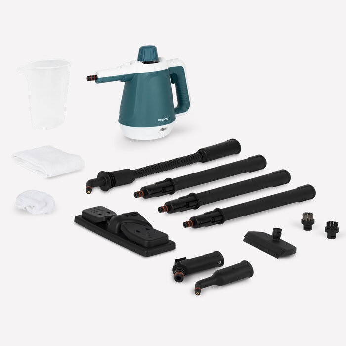 H.Koenig NV680 Pulitore a vapore 0,4 L 1200 W con 13 Accessori - Efficace contro il 99,99% dei batteri senza prodotti chimici