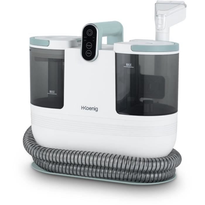 H.Koenig TWT88 Pulitore Tessile a Mano con Acqua Calda, Doppio Serbatoio 1600 ml e 950 ml, Flusso d'Acqua 250 ml/min, Temperatura Fino a 60 °C, 2 Livelli di Aspirazione, 1200 W