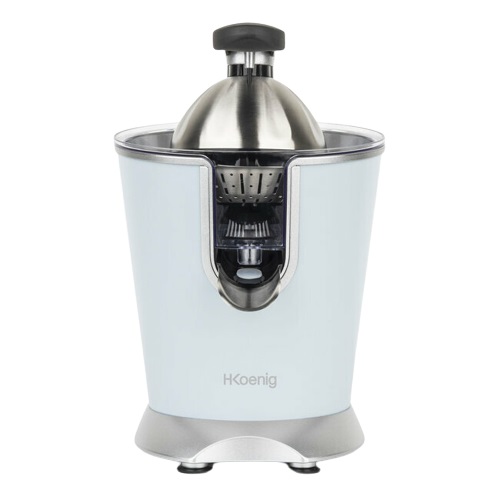 H.Koenig AGR86 Spremiagrumi Elettrico Professionale 160 W in Acciaio Inox Blu Pastello, Automatico e Silenzioso con Beccuccio Antigoccia, Senza BPA