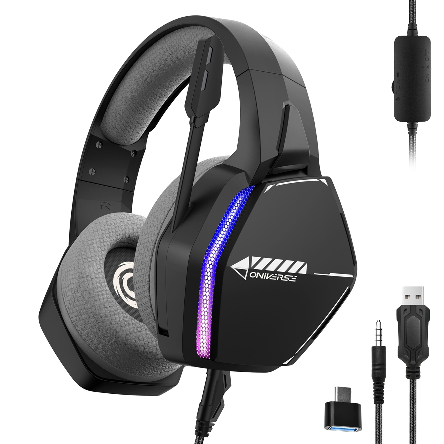 Oniverse Cuffie Gaming Nebula Infinite Black - Compatibili con PS5, PS4, SWITCH, XBOX, PC e MAC, Microfono Regolabile, Altoparlanti da 50 mm e Cuscinetti in Tessuto Traspirante