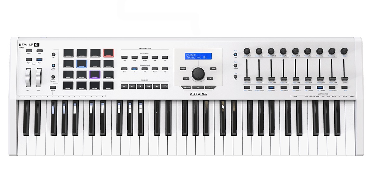 Arturia KeyLab 61 MkII - Tastiera MIDI Professionale 61 Tasti Semipesati USB, Colore Bianco e Nero