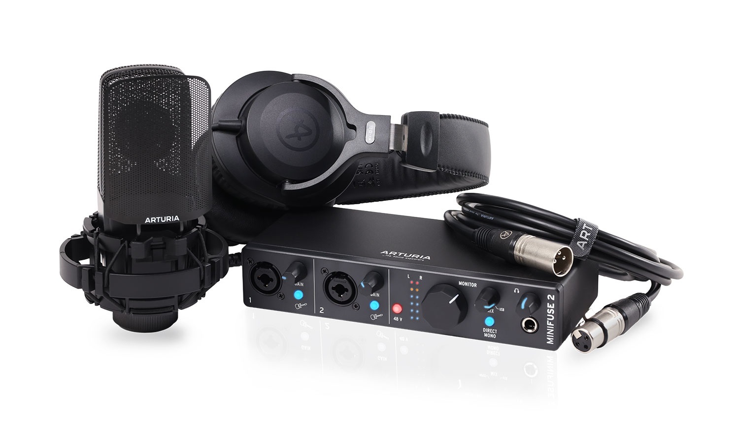 Arturia MiniFuse Recording Pack Nero - Kit Studio con Cuffie, Microfono e Scheda Audio