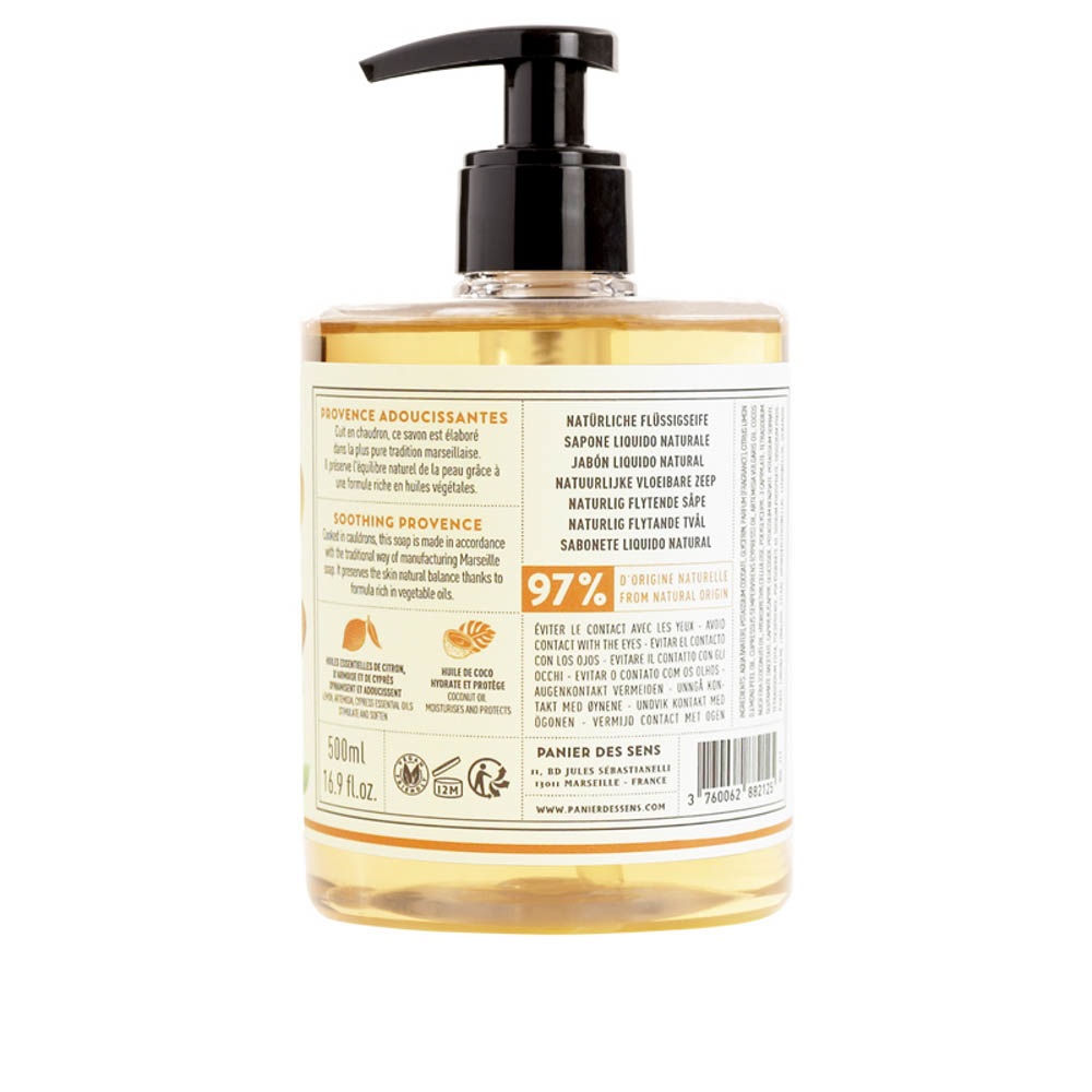 Panier des Sens Sapone Liquido di Marsiglia - Dolcezza di Provenza - 500ml - Emolliente, Idratante, a base di Oli Vegetali, 97% Ingredienti Naturali