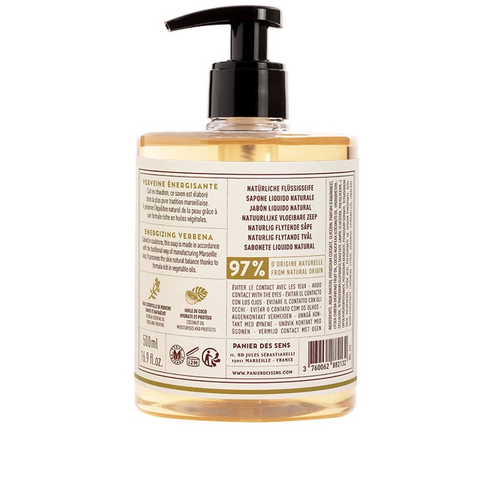 Panier Des Sens Sapone Liquido Di Marsiglia - Verbena Energizzante - 500ml - Formula Naturale con Oli Vegetali