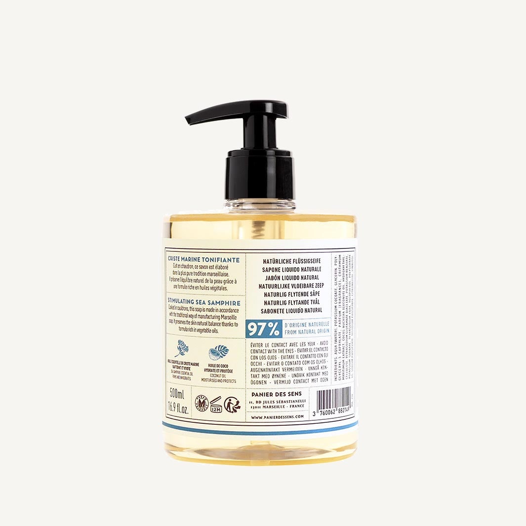 Panier des Sens Sapone Liquido di Marsiglia Finocchio Marino Tonificante 500ml - Idratante, 97% Ingredienti Naturali, Flacone a Pompa
