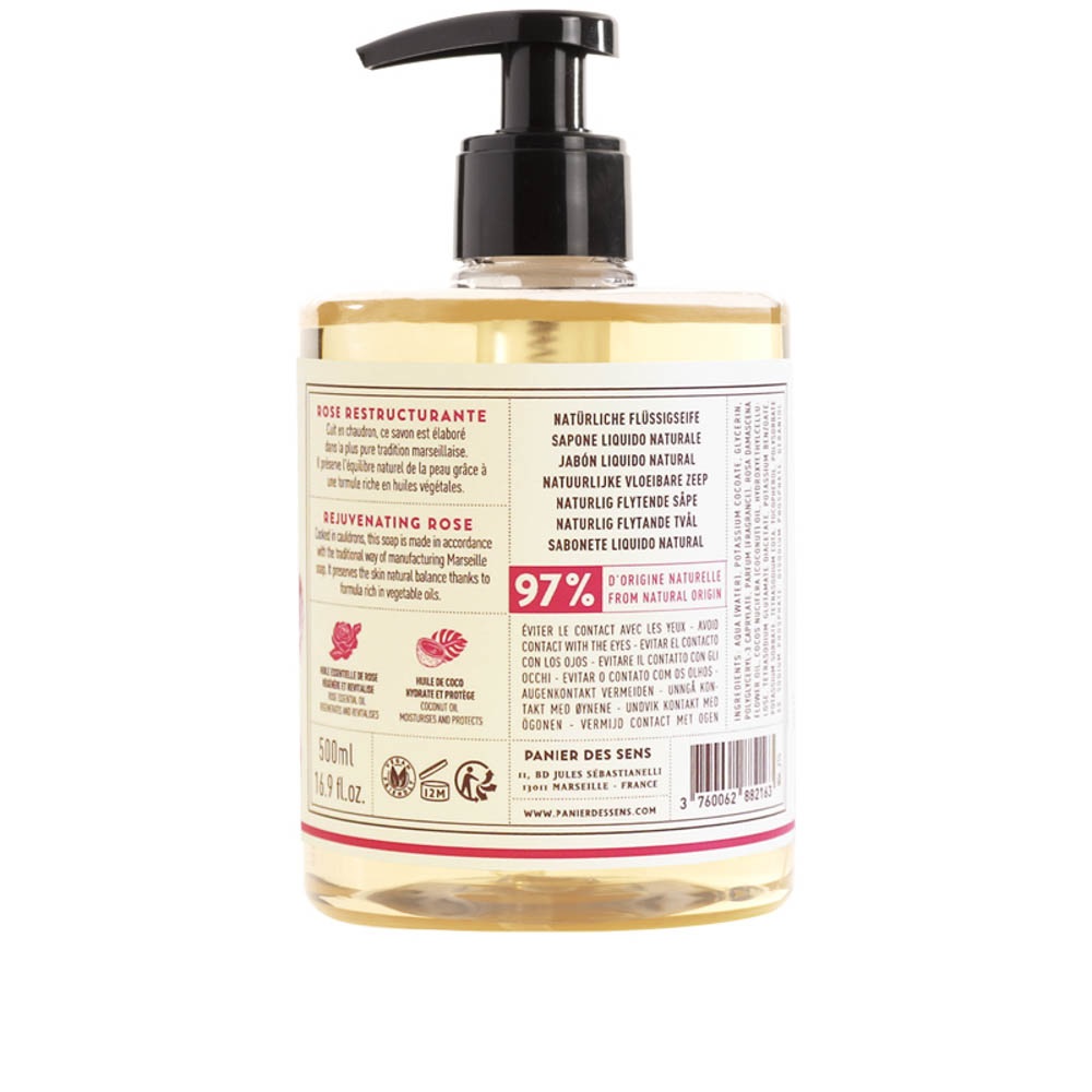 Panier des Sens Sapone Liquido di Marsiglia - Rosa Ristrutturante - 500ml - Idratante e Nutriente con Oli Vegetali