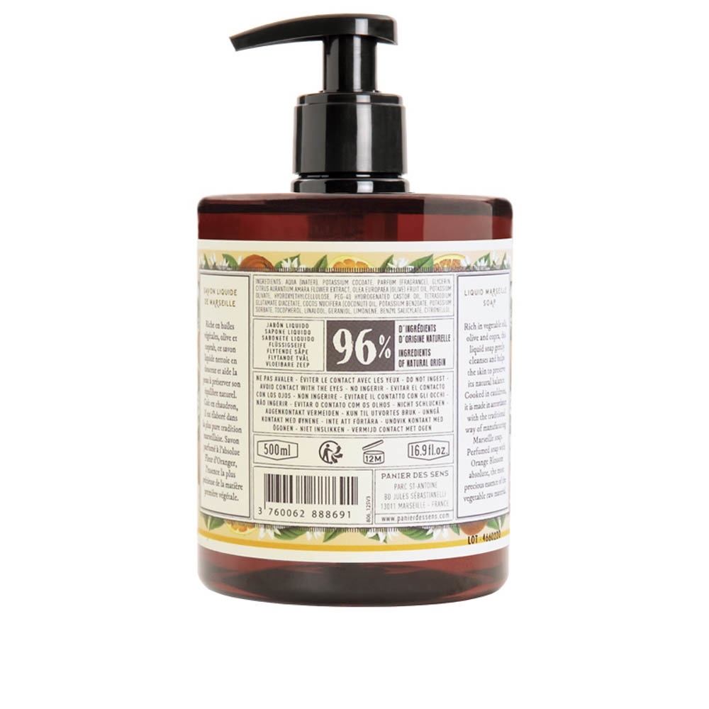 Panier des Sens Sapone Liquido di Marsiglia - Fiore D'Arancio - 500ml - Idratante e Naturale con 96% Ingredienti Naturali