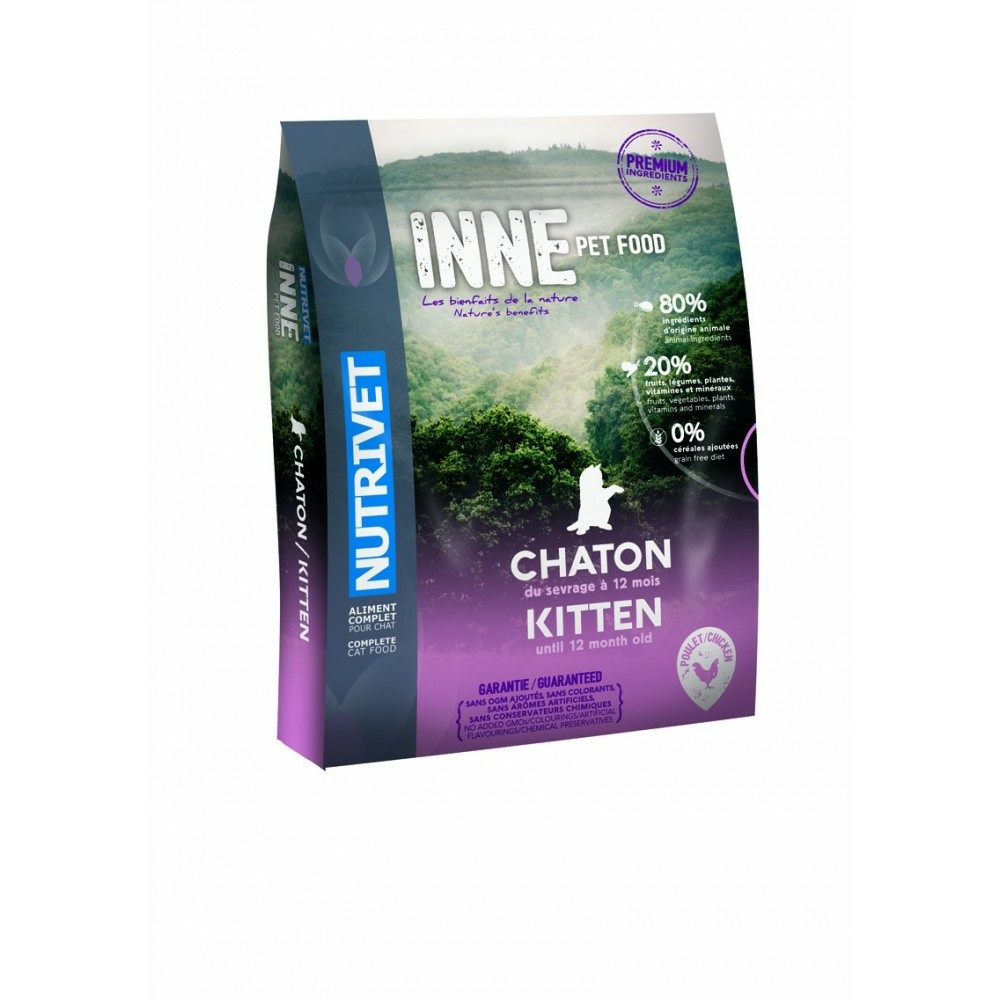 Nutrivet INNE Kitten Crocchette senza cereali per gattini - Pollo - 80% ingredienti di origine animale - 6 kg