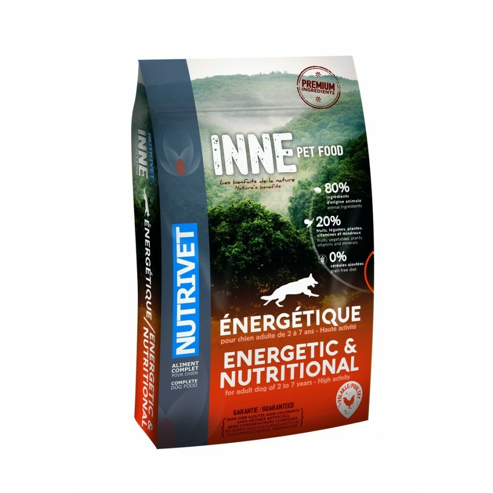 Nutrivet Inne Dog Energetic 12 kg - Crocchette senza cereali per cani adulti molto attivi, a base di pollo, 80% ingredienti di origine animale