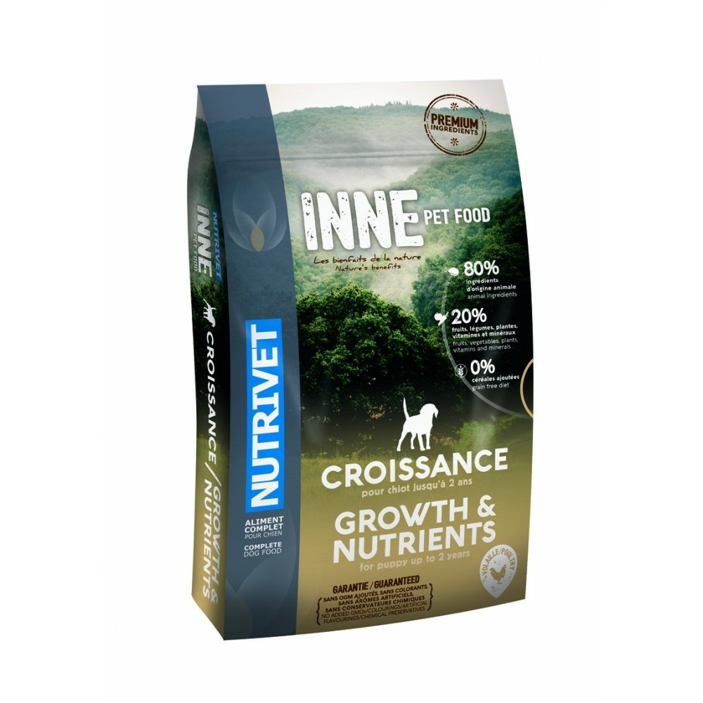 Nutrivet Inne Dog Growth Crocchette senza cereali per Cuccioli - Pollo - 80% Ingredienti Animali - 12 kg