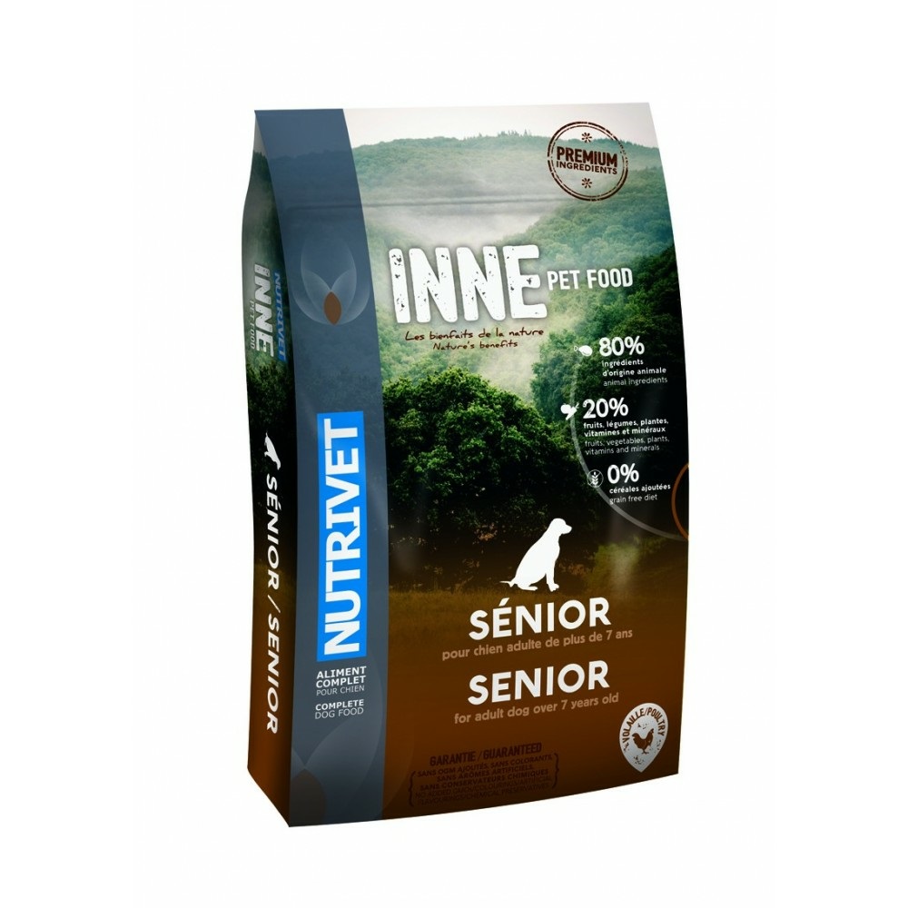 Nutrivet Inne Dog Senior - Crocchette senza cereali per cani anziani - 12 kg - Pollame - 80% ingredienti di origine animale