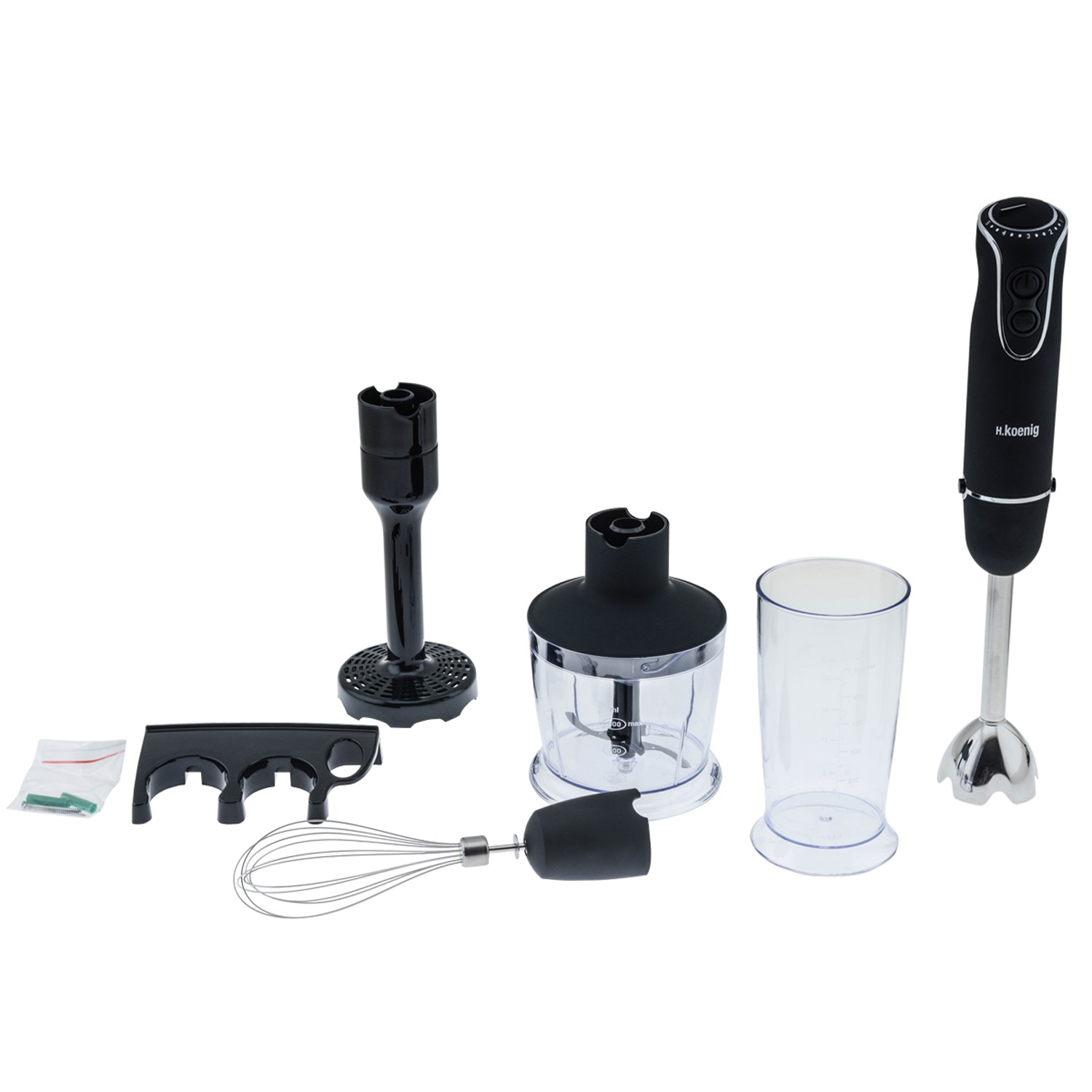 H.Koenig MIX75 Frullatore ad immersione 3 in 1, 850W, Funzione Turbo, 5 Velocità, Tritatutto, Sbattitore, Mixer, Blender, Ergonomico, Acciaio Inox, Nero