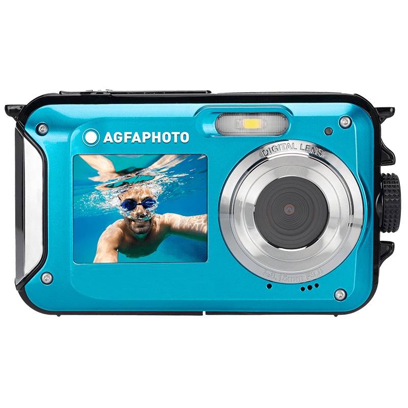AgfaPhoto WP8000 - Fotocamera Digitale Impermeabile 24 MP CMOS, Video Full HD, Doppio Schermo LCD, Zoom Digitale 16x, Batteria al Litio - Blu