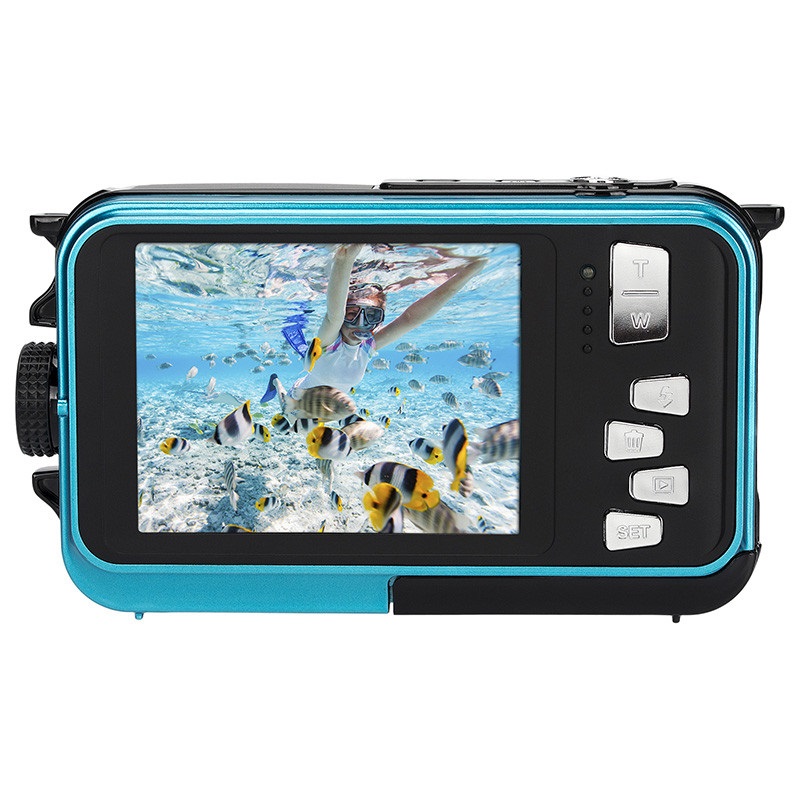 AgfaPhoto WP8000 - Fotocamera Digitale Impermeabile 24 MP CMOS, Video Full HD, Doppio Schermo LCD, Zoom Digitale 16x, Batteria al Litio - Blu