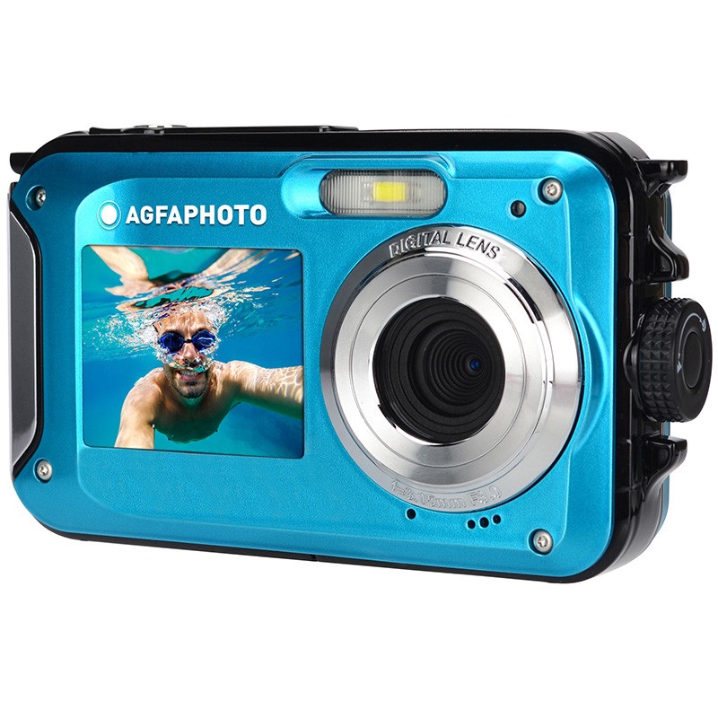 AgfaPhoto WP8000 - Fotocamera Digitale Impermeabile 24 MP CMOS, Video Full HD, Doppio Schermo LCD, Zoom Digitale 16x, Batteria al Litio - Blu