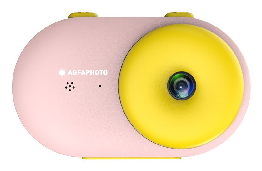 AgfaPhoto Realikids Cam - Fotocamera Digitale Impermeabile per Bambini 16 MP CMOS Rosa e Giallo, Display LCD 2,4'' e Video HD