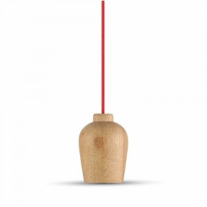 V-TAC VT-7778 Lampadario Pendente in Legno Noce con Cavo Rosso E27 - Ø73 x 102 x 100 mm, Max 60W, IP20