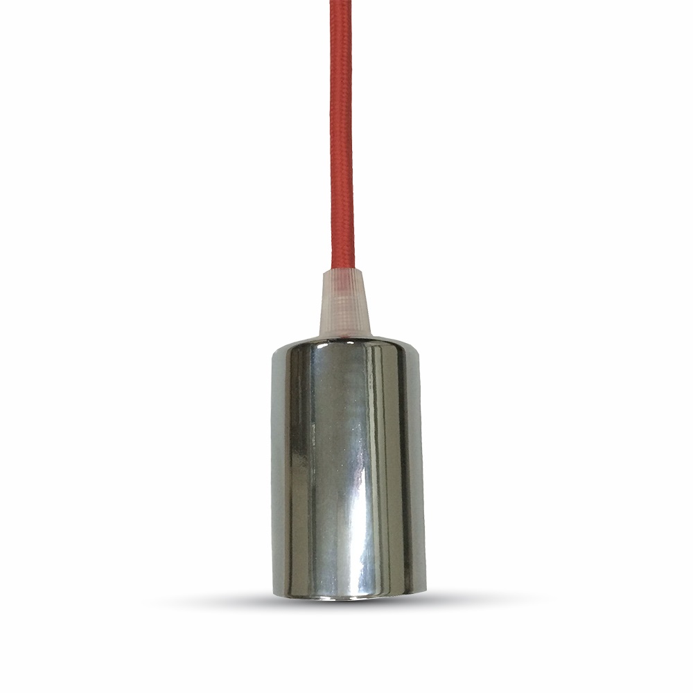 V-TAC VT-7338 Lampadario a Sospensione E27 60W in Metallo Cromato con Cavo Rosso, Ф39mm, IP20