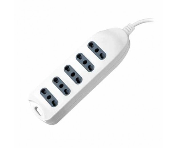 V-TAC Multipresa Ciabatta 5 Posti Bipasso 10/16A con Attacco a Parete in Policarbonato Bianco - Modello 8708