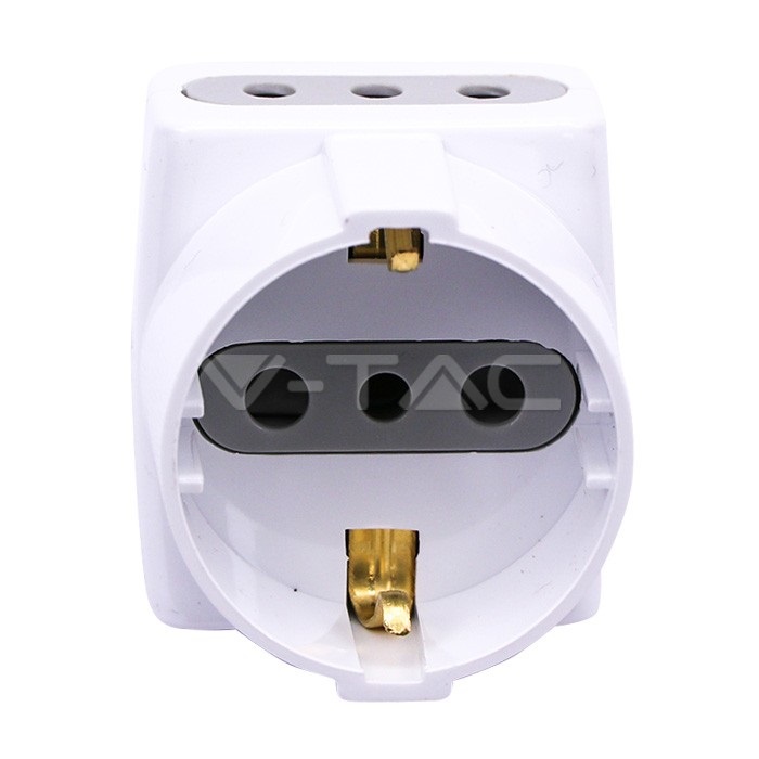 V-TAC Adattatore Multiplo Triplo 10A con 2 Prese Italiane 2P T e 1 Presa Schuko - Bianco