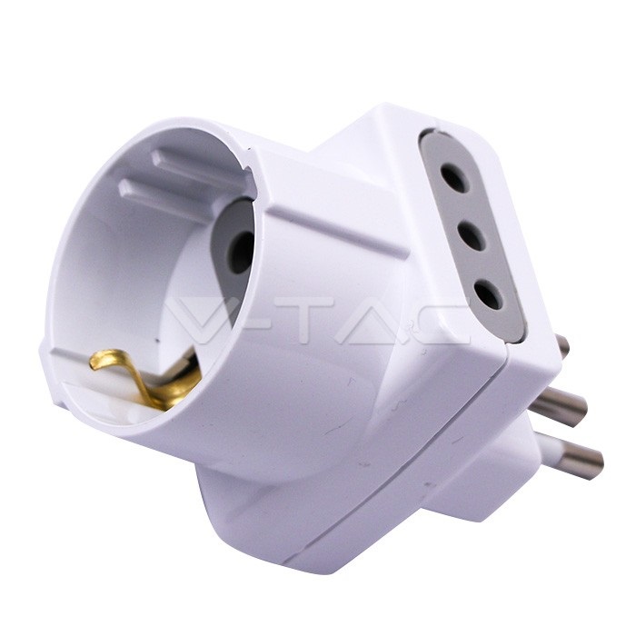 V-TAC Adattatore Multiplo Triplo 10A con 2 Prese Italiane 2P T e 1 Presa Schuko - Bianco