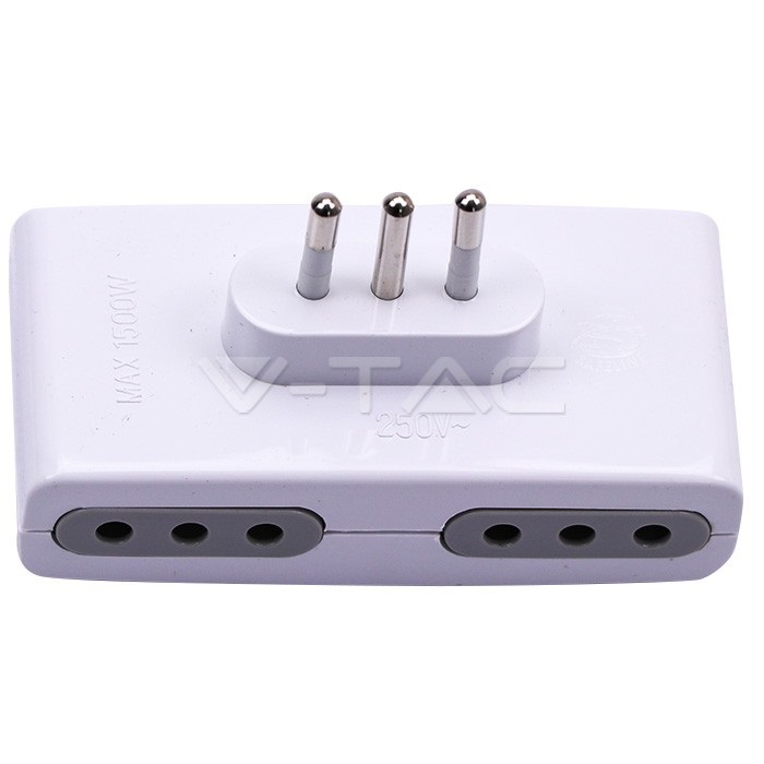 V-TAC Adattatore Multipresa Quadriplo 4 Prese 10A con Spina 10A 2P T Bianco - Salvaspazio