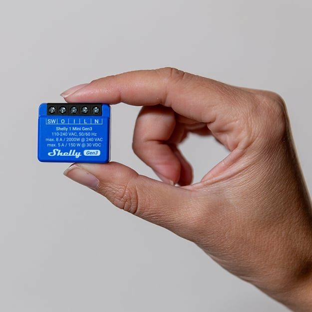 Shelly 1 Mini Gen3 - Interruttore Relè Intelligente WiFi e Bluetooth, 1 Canale, 8A, Contatti Puliti, Compatibile con Alexa e Google Home