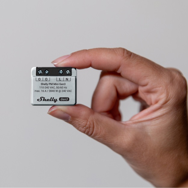Shelly PM Mini Gen3 - Misuratore di Potenza Intelligente WiFi e Bluetooth, 1 Canale, 16A, Monitoraggio Energetico in Tempo Reale, Compatibile con Alexa e Google Home